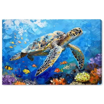 Art Remedy Turtle Swimming Framed Colorful Coastal 1 Piece Canvas Wall Art 57717 In Wrapped Canvas