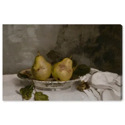 Art Remedy Two Pears In A Silver Bowl Canvas By  In Wrapped Canvas,wrapped Canvas
