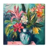 Art Remedy "vase Of Tropical Flowers" Giclee Floral And Botanical Canvas Art In Green