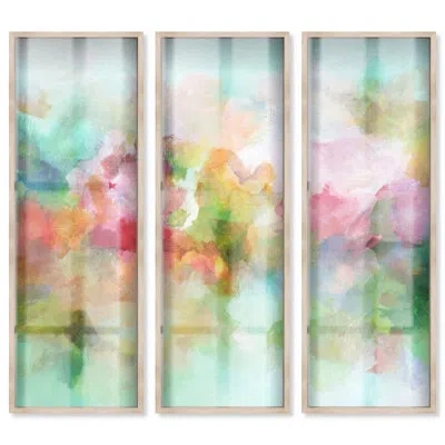 Art Remedy Veil Of Bloom I- Ira Colmeva Abstract Large 3 Piece Shadowbox Oversized Print By , Blonde  In Blonde Frame