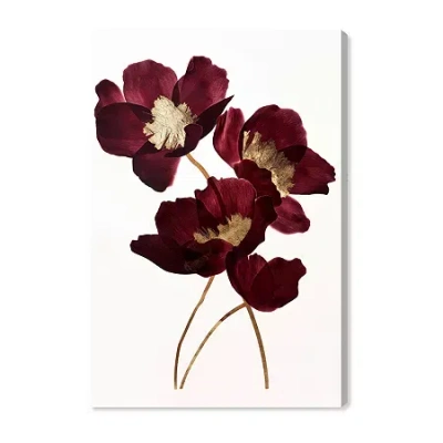 Art Remedy "wine Flowers" Giclee Floral And Botanical Canvas Art In Red