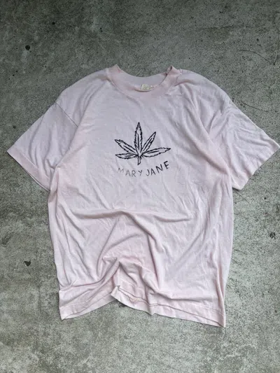 Pre-owned Art X Vintage 80's Mary Jane Marijuana Leaf Hand Drawn Tee Shirt In Pink/cream