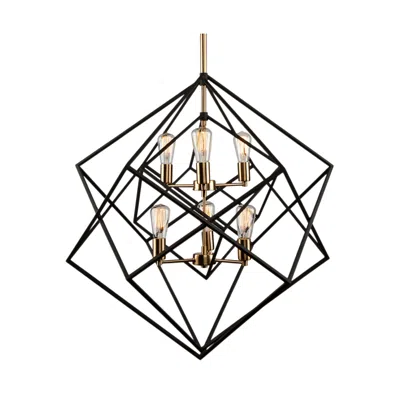 Artcraft Artistry 32" Matte Black And Brass 6-light Geometric Pendant