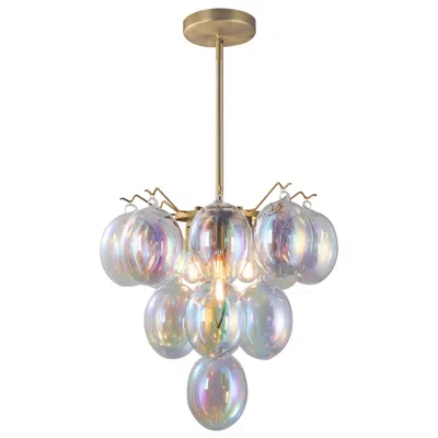 Artcraft Globo 18" Wide 5-light Brass Chandelier With Iridescent Glass Shade