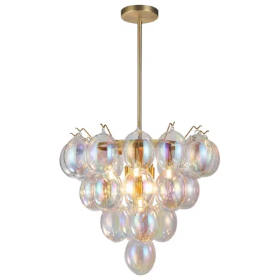 Artcraft Globo 25" Wide 9-light Brass Chandelier With Iridescent Glass Shade