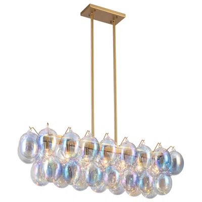 Artcraft Globo 43.25" Wide 8-light Brass Island Light With Iridescent Glass Sha