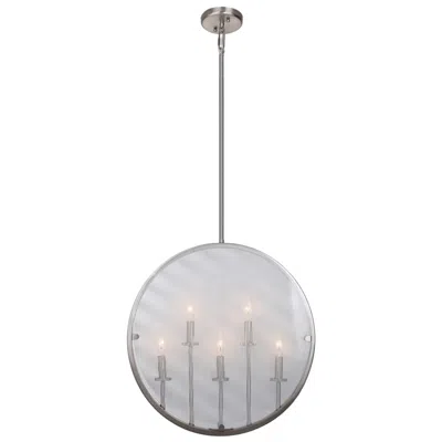 Artcraft Harbor Point 5-light Satin Nickel Metal And Striped Glass Pendant