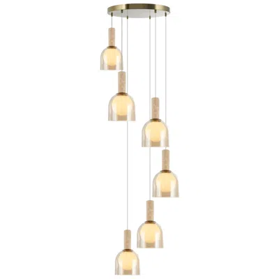 Artcraft Juna 25" Wide 6-light Brass, Travertine Pendant