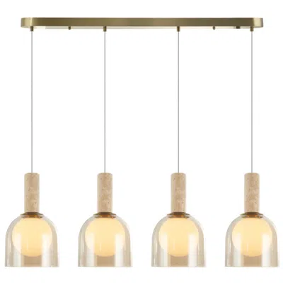 Artcraft Juna 44" Wide 4-light Brass, Travertine Pendant In Gold