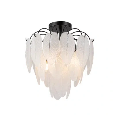 Artcraft Lighting Akins - 4-light Semi Flush Mount - Black Finish - Etched Glass Leaves Shade