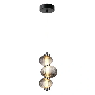 Artcraft Lighting Ariel - Integrated Led Pendant - Chrome With Black Accent - Ribbed Smoke Ombre Glassware Shade
