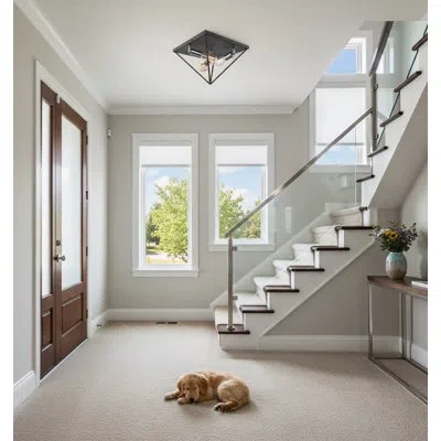 Artcraft Lighting Artistry 3 - Light 14" Unique/statement Geometric Flush Mount In Polished Nickel