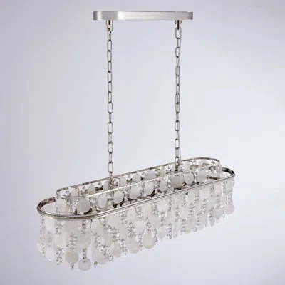 Artcraft Lighting Avara Linear Chandelier - Polished Nickel - Clear Crystal With Capiz Shell