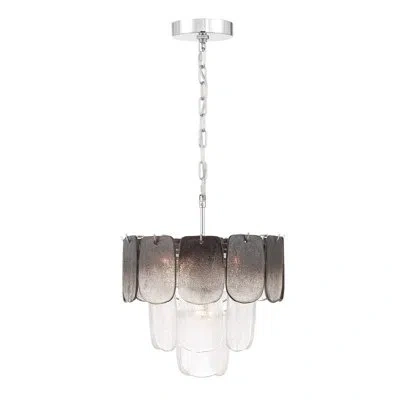Artcraft Lighting Bianca - 5-light Pendant - Polished Nickel - Crystalline With Piastra Type Glassware In Crystalline Smoke