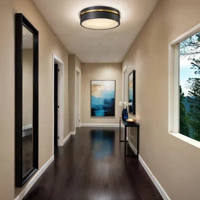 Artcraft Lighting Dax - Integrated Led Flush Mount - Black With Brass Accent - Alabaster Glassware Diffuser Shade