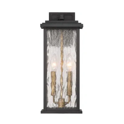 Artcraft Lighting Estate - 2-light Outdoor Wall Sconce - Black With Brass Accent - Rain Glassware Shade