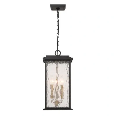Artcraft Lighting Estate - 3-light Outdoor Pendant - Black With Brass Accent - Rain Glassware Shade