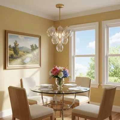 Artcraft Lighting Globo - Chandelier - 9-light - Milky White Glass/brass In Iridescent,iridescent