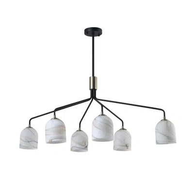 Artcraft Lighting Grandy - Black With Brushed Brass Accent - Alabaster Style Swearl Glass Shade