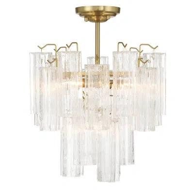 Artcraft Lighting Hypes - 5-light Semi Flush Mount - Brass With Tronchi Style Clear Glassware Shade In White