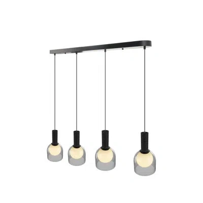 Artcraft Lighting Juna Linear Island Pendant - Black With Volcanic Black Travertine - Smoke Glass In Black,volcanic Black Travertine,smoke