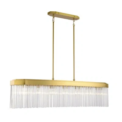 Artcraft Lighting Kitt - 7-light Island-light - Brushed Brass With Clear Glass Rods Shade