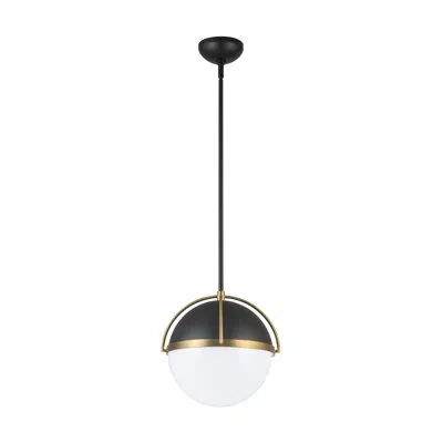 Artcraft Lighting Lucai - 1-light Pendant 15.4" - Semi-matte Black With Brushed Brass Accent - White Glass Diffuser Sh