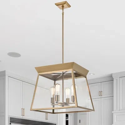 Artcraft Lighting Lucian 4 - Light Square / Rectangle Chandelier In Brushed Brass
