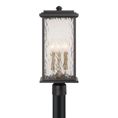 Artcraft Lighting Riam - 3-light Outdoor Post-light - Black With Brass Accent - Rain Glassware Shade