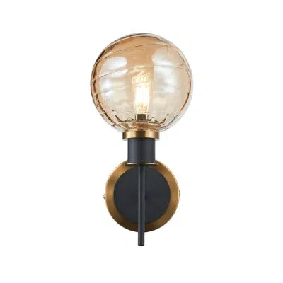 Artcraft Lighting Rickey - 1-light Wall Sconce - Black - Brushed Brass - White Glass In Amber