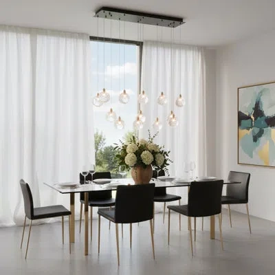 Artcraft Lighting Snowflake - 13-light 40" Island-light - Matte Black With Satin Brass Accent - Rock-style Cut Glasswa