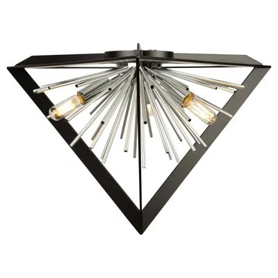 Artcraft Lighting Sunburst 3 - Light 20.5" Sputnik Geometric Flush Mount In Matte Black;chrome