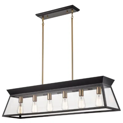 Artcraft Lucian 42" Wide 6-light Black Island Light With Clear Glass Shade