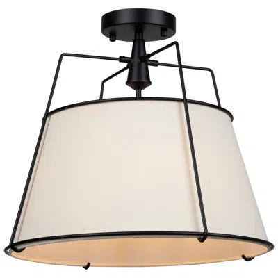 Artcraft Pullman 17" Wide 3-light Black Semi-flush Mount With Cream Linen Shade