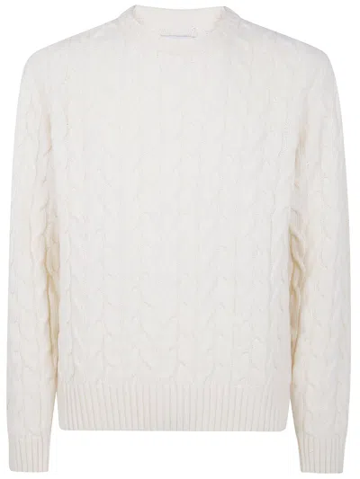 Arte Antwerp Cable Knit Crew Neck Ribbed Hem Sweater In White