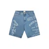 Arte Antwerp Printed Denim Shorts In Sky Blue