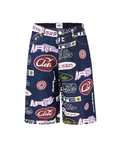 Arte Antwerp Bermuda Stampa All-over In Dark Denim