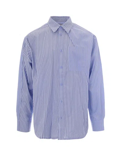 Arte Antwerp Asymmetrical Striped Casual Shirt With Contrast Detailing In Black