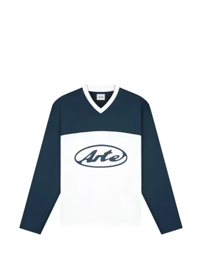 Arte Antwerp Circle Logo V-neck Longsleeve In Blue