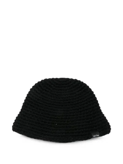 Arte Antwerp Crochet-knit Logo-patch Beanie Hat In Black
