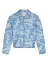 Arte Antwerp Denim Jacket Allover Pattern Elastic Hem In Multi