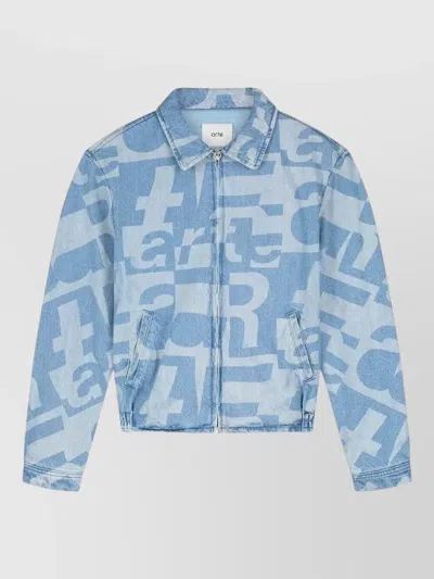 Arte Antwerp Denim Jacket Allover Pattern Elastic Hem In Multi