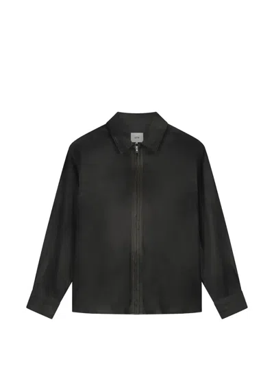 Arte Antwerp Dusty Zip-up Linen Shirt In Black