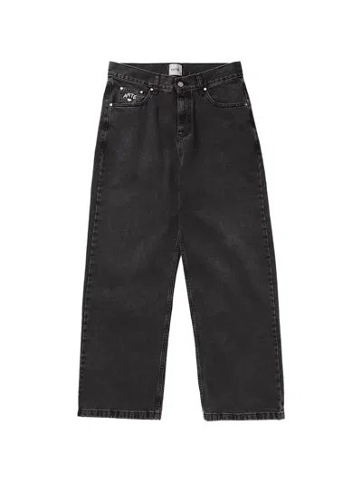 Arte Antwerp Embroidered-logo Straight-leg Jeans In Gray