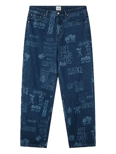 Arte Antwerp Graffiti-print Jeans In Blue