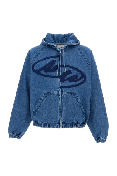 Arte Antwerp Hooded Denim Jacket With Irregular Arte Logo In Blue