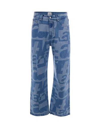 Arte Antwerp Allover Raw Denim Jeans With Abstract Letter Print In Blue