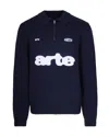 Arte Antwerp Knitted Navy Wool Blend Polo With Half-zip Closure In Blue