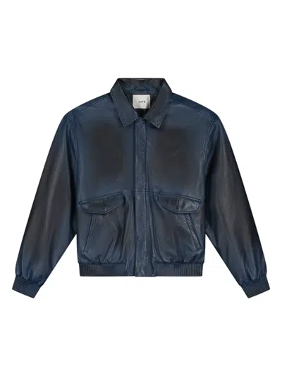 Arte Antwerp Leather Fade Jacket Leather Jacket With Vintage-effect Collar - Navy In Blue