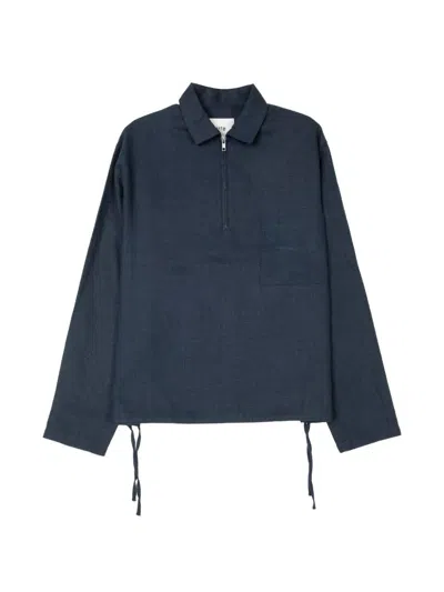 Arte Antwerp Linen Quarter Zip Pullover Long Sleeves In Blue